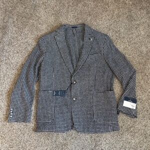 New Mens Stafford Navy Black White Plaid Gingham Check 44S Sport Coat Blazer